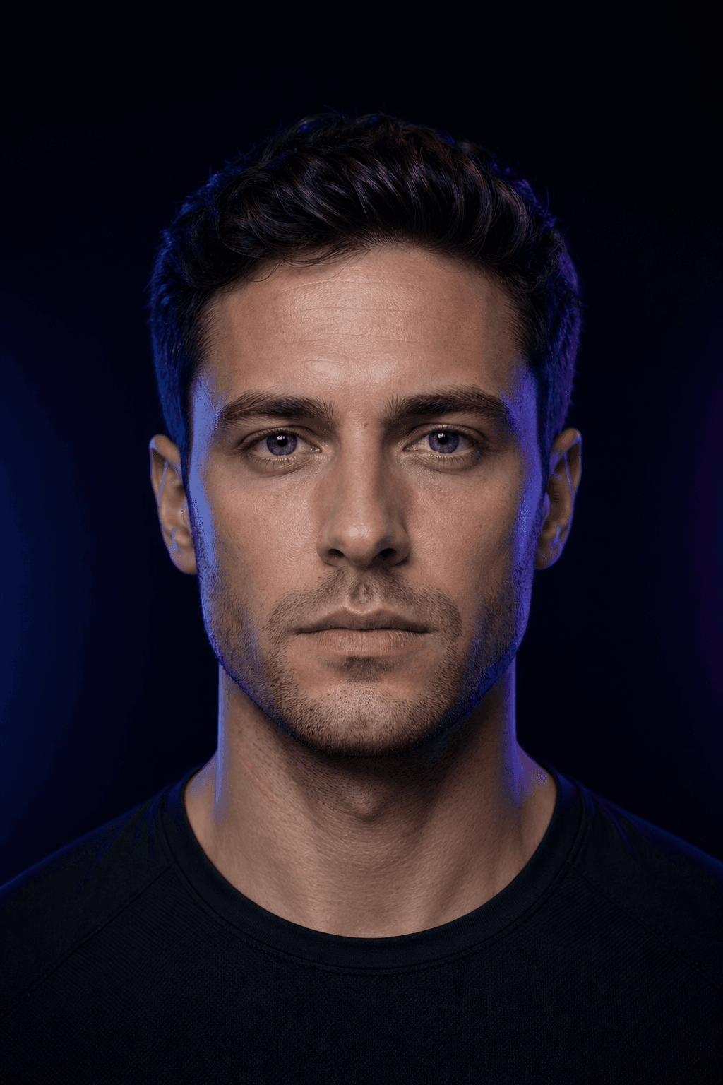 AI-generated male face with technical measurement overlay